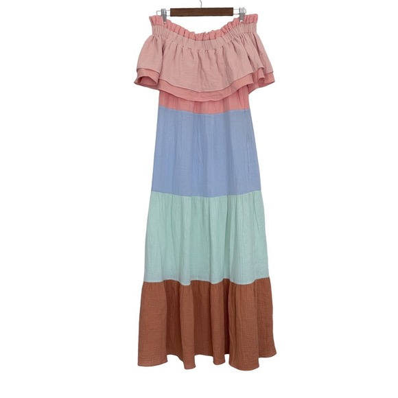Paper London Dresses & Skirts - Paper London Cotton Gauze Off the Shoulder Tiered Maxi Dress Size 10 Striped